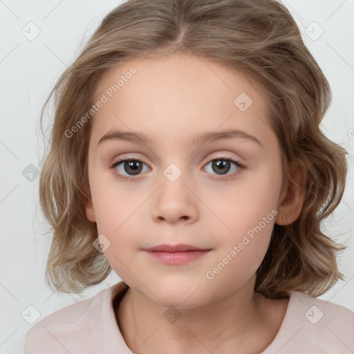 Neutral white child female with medium  brown hair and brown eyes