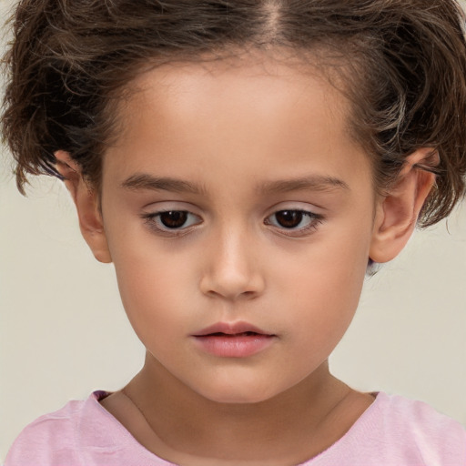 Neutral white child female with short  brown hair and brown eyes