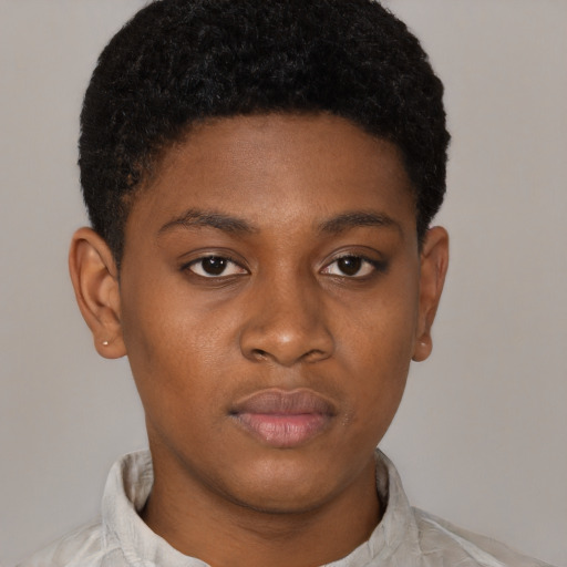 Neutral black young-adult male with short  brown hair and brown eyes