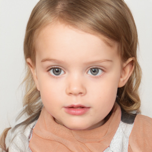 Neutral white child female with medium  brown hair and brown eyes