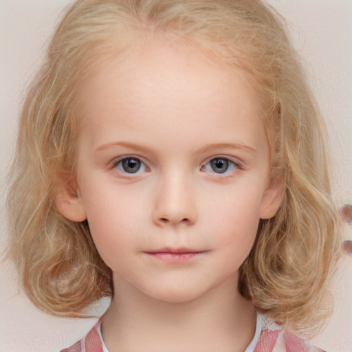 Neutral white child female with medium  brown hair and blue eyes