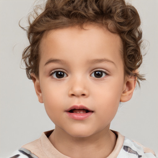 Neutral white child female with short  brown hair and brown eyes