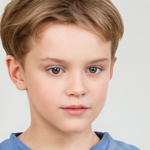 Neutral white child female with short  brown hair and grey eyes