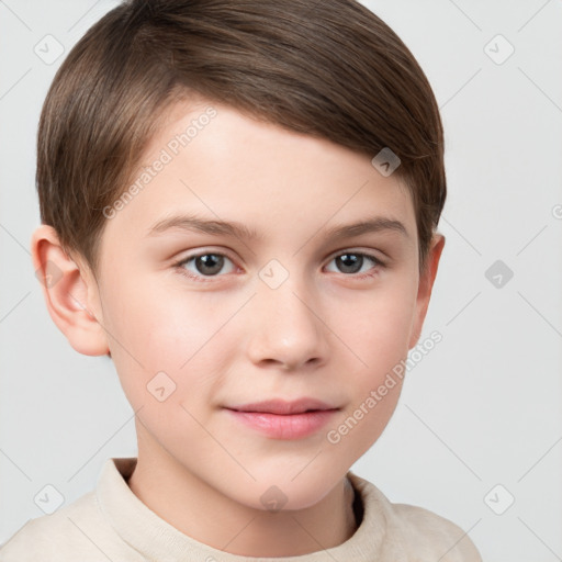 Neutral white child female with short  brown hair and brown eyes