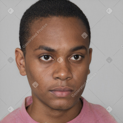 Neutral black young-adult male with short  brown hair and brown eyes