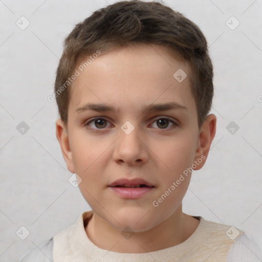 Neutral white child female with short  brown hair and brown eyes