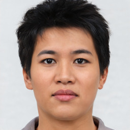 Neutral asian young-adult male with short  brown hair and brown eyes