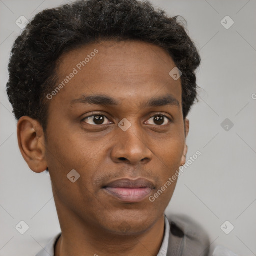 Neutral black young-adult male with short  brown hair and brown eyes