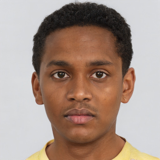 Neutral black young-adult male with short  brown hair and brown eyes