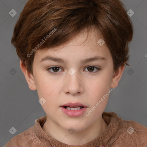 Neutral white child female with short  brown hair and brown eyes