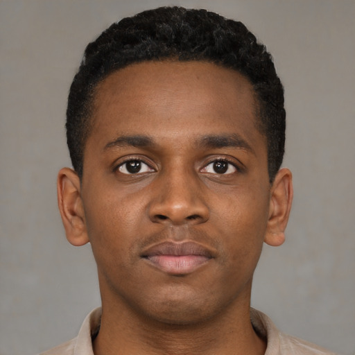 Neutral black young-adult male with short  brown hair and brown eyes