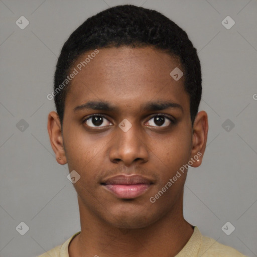 Neutral latino young-adult male with short  brown hair and brown eyes