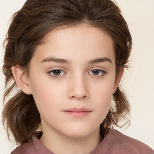 Neutral white child female with medium  brown hair and brown eyes