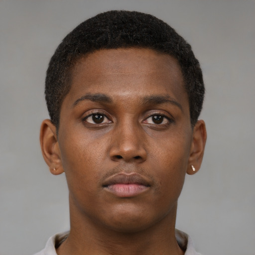 Neutral black young-adult male with short  brown hair and brown eyes