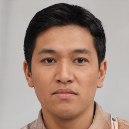 Neutral asian young-adult male with short  black hair and brown eyes