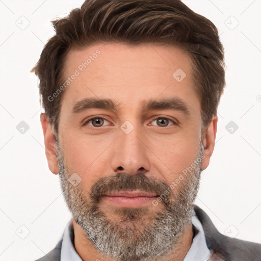 Neutral white adult male with short  brown hair and brown eyes