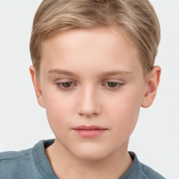 Neutral white child female with short  brown hair and grey eyes