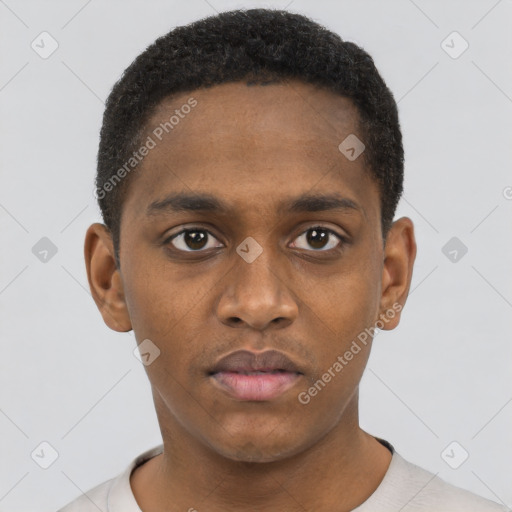 Neutral black young-adult male with short  brown hair and brown eyes