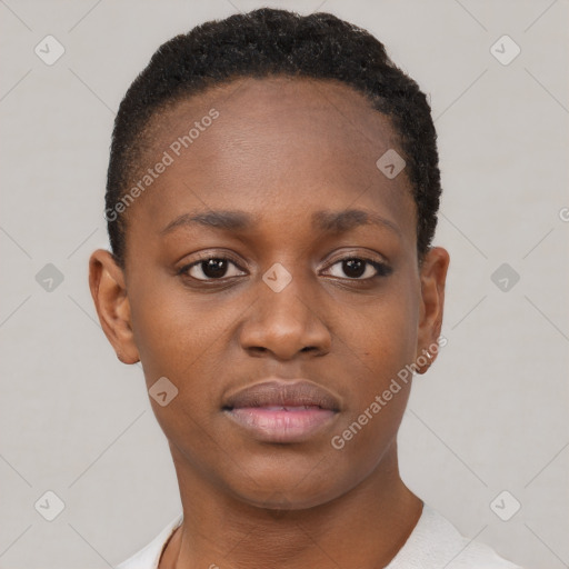 Neutral black young-adult female with short  brown hair and brown eyes