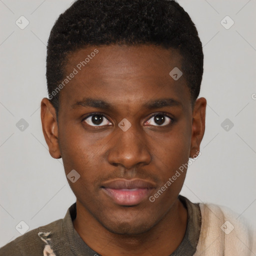 Neutral black young-adult male with short  brown hair and brown eyes