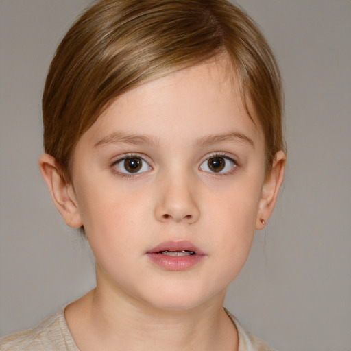 Neutral white child female with medium  brown hair and brown eyes