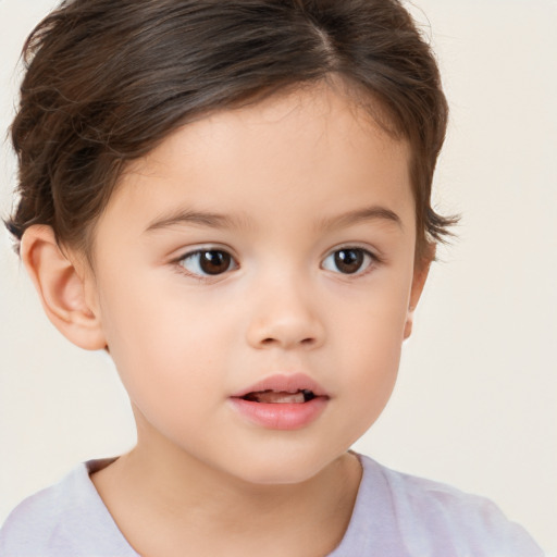 Neutral white child female with short  brown hair and brown eyes