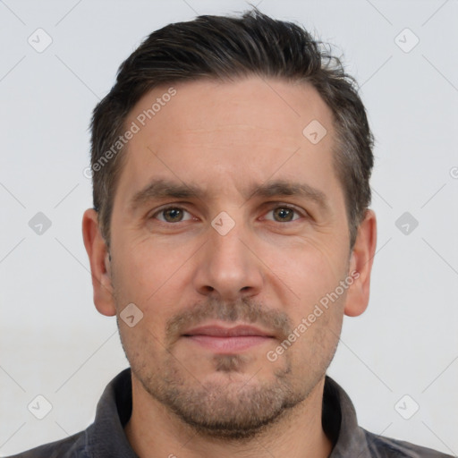 Neutral white adult male with short  brown hair and brown eyes