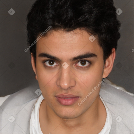 Neutral white young-adult female with short  brown hair and brown eyes
