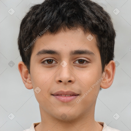 Neutral asian child male with short  brown hair and brown eyes