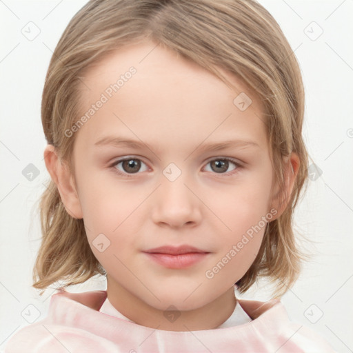 Neutral white child female with medium  brown hair and brown eyes