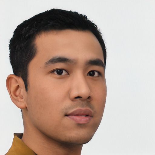 Neutral asian young-adult male with short  black hair and brown eyes