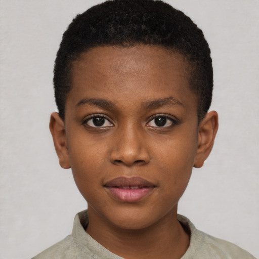 Neutral black child female with short  brown hair and brown eyes