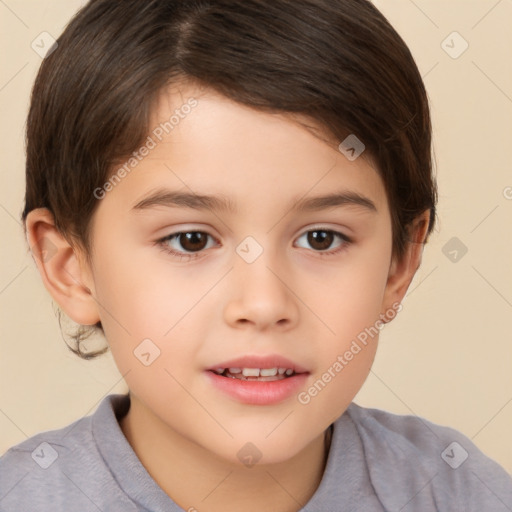 Joyful white child male with short  brown hair and brown eyes