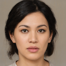 Neutral asian young-adult female with medium  brown hair and brown eyes