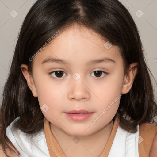 Neutral white child female with medium  brown hair and brown eyes