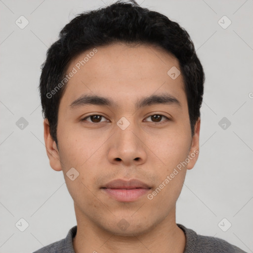 Neutral asian young-adult male with short  black hair and brown eyes