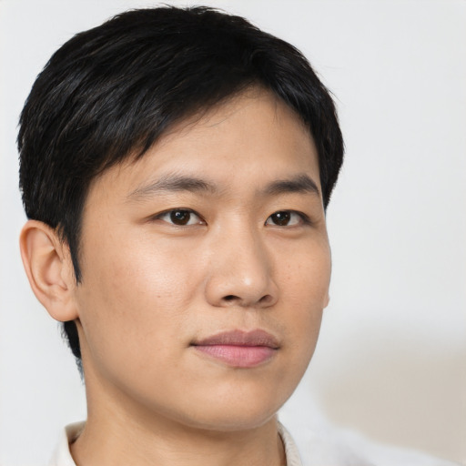 Neutral asian young-adult male with short  brown hair and brown eyes