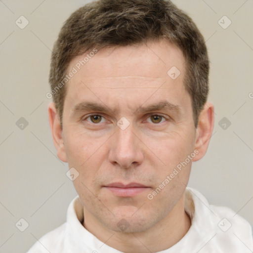 Neutral white adult male with short  brown hair and brown eyes