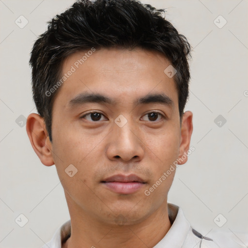 Neutral asian young-adult male with short  black hair and brown eyes