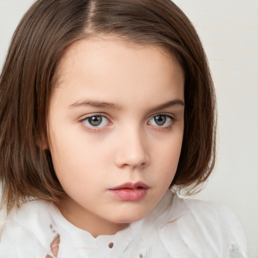 Neutral white child female with medium  brown hair and brown eyes