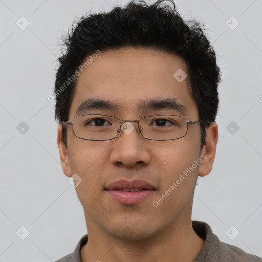 Neutral asian young-adult male with short  brown hair and brown eyes