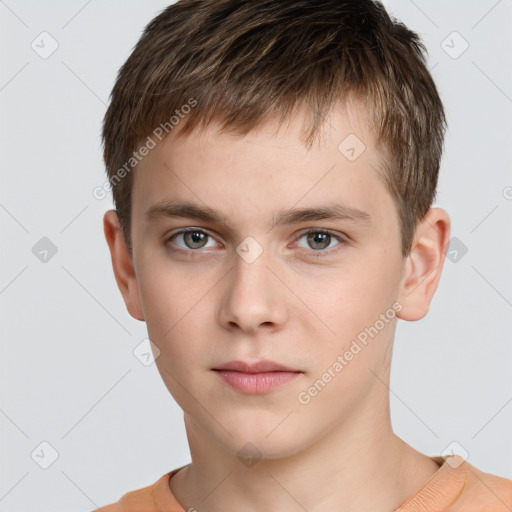 Neutral white child male with short  brown hair and brown eyes