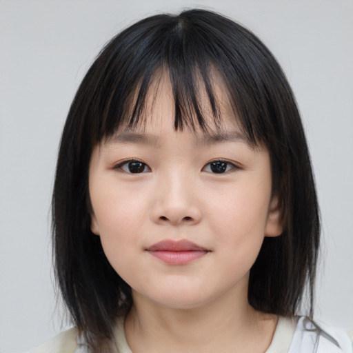 Neutral asian child female with medium  brown hair and brown eyes