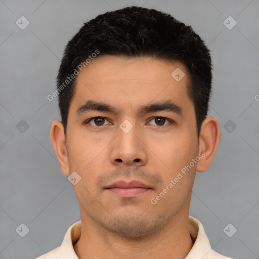 Neutral asian young-adult male with short  black hair and brown eyes