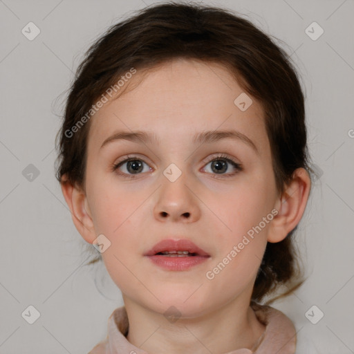 Neutral white child female with medium  brown hair and brown eyes