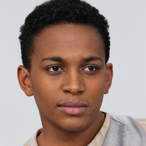 Neutral black young-adult female with short  brown hair and brown eyes