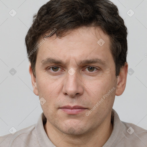 Neutral white adult male with short  brown hair and brown eyes