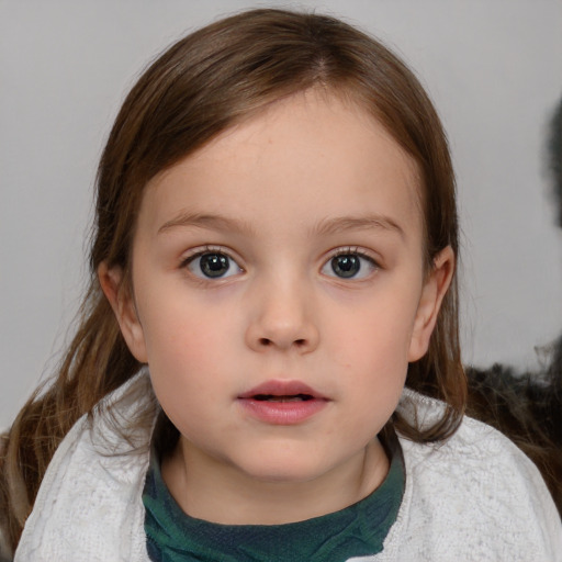 Neutral white child female with medium  brown hair and brown eyes