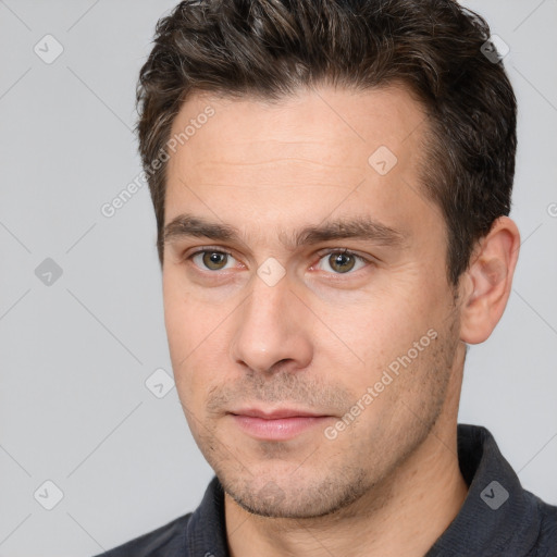 Neutral white adult male with short  brown hair and brown eyes