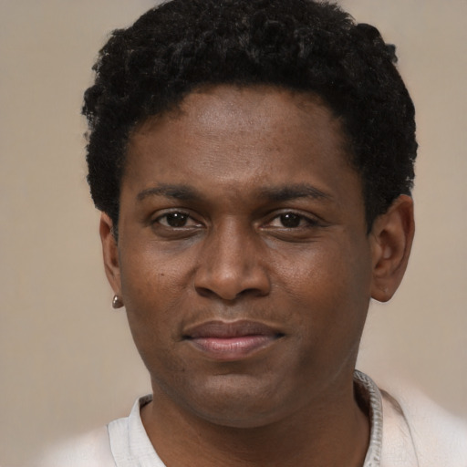Neutral black young-adult male with short  brown hair and brown eyes